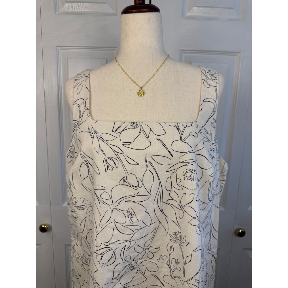 A New Day Floral Print Square Neck Mini Dress Size L NWT Cotton Linen - Picture 3 of 8